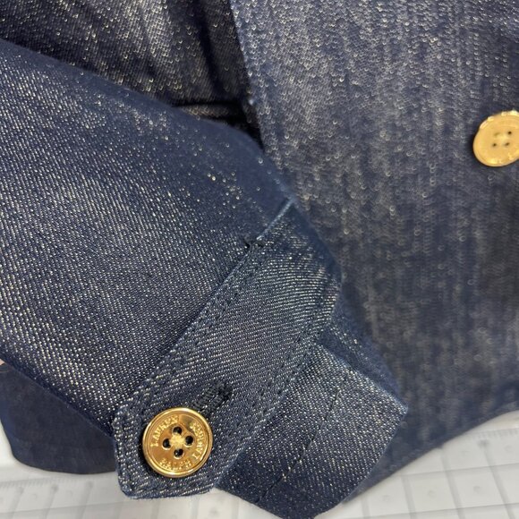 Lauren Ralph Lauren LRL Double Breasted Metallic Blue Denim P-Coat Women’s Sz. M - Picture 5 of 11